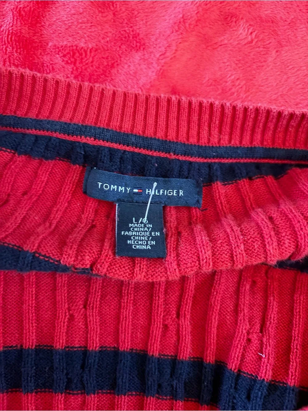 Tommy Hilfiger Red and Navy Ribbed Stripe Sweater